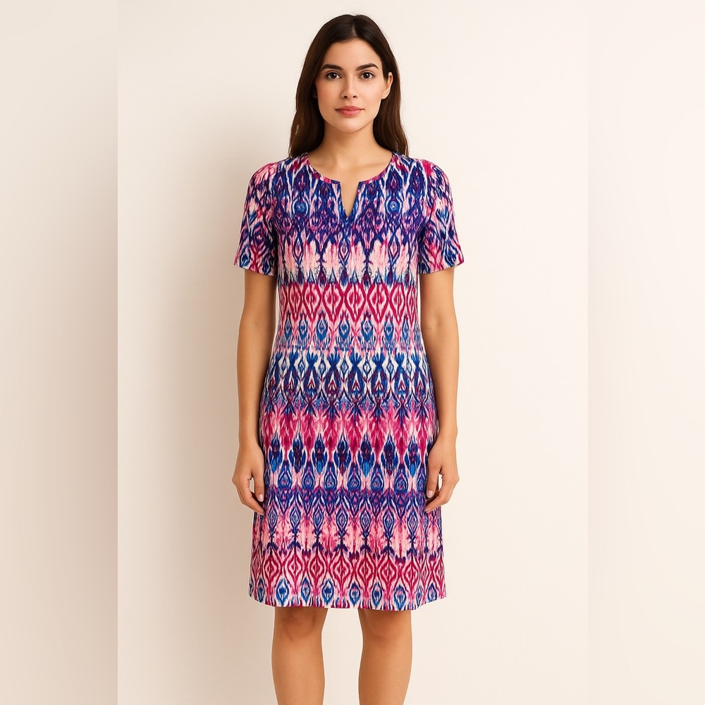 Chico's Pink and Blue Geometric Dress